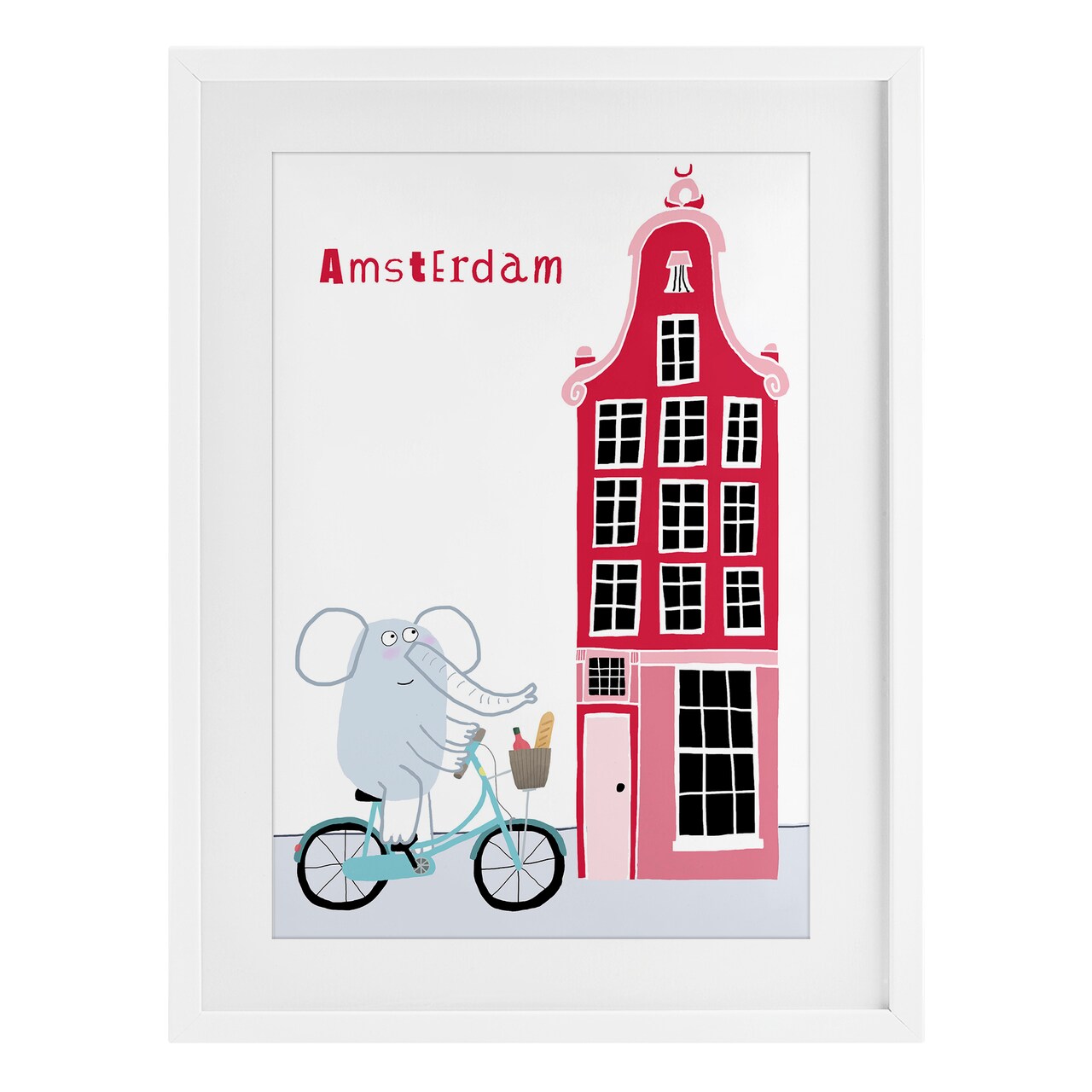 Stupell Industries Elephant & Amsterdam Building Framed Print Under Glass, design by Carla Daly